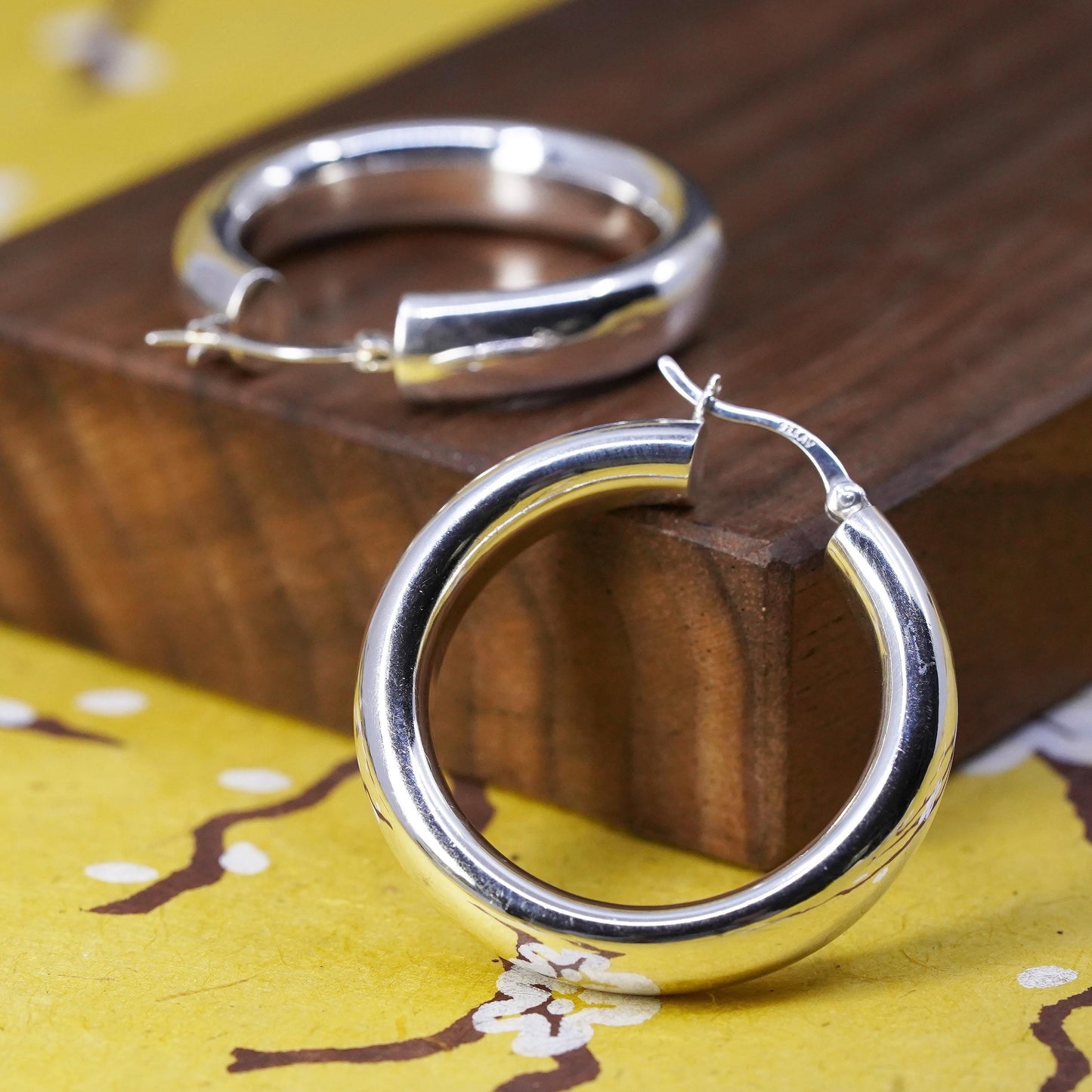 1.5", vintage Sterling silver handmade earrings, bold 925 silver hoops