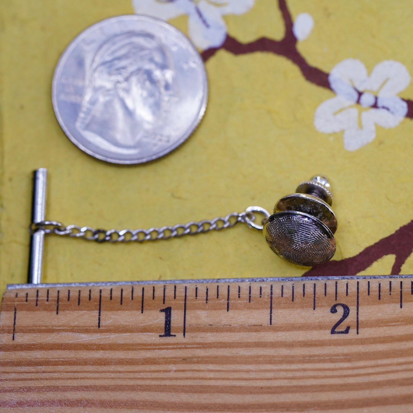 Sterling 925 Silver Tie Tack with Chain | Round Tie Pin Classic Men’s Accessory