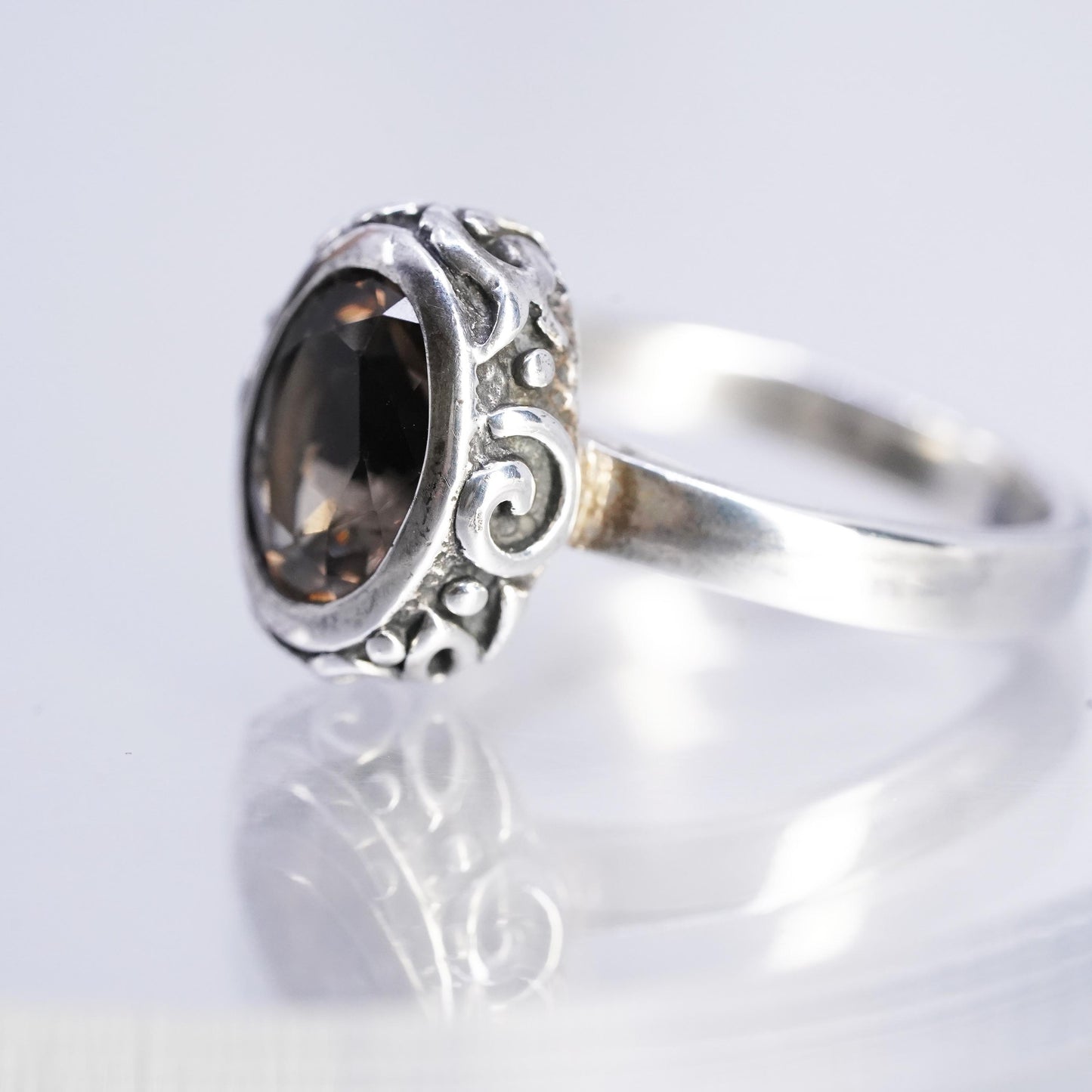 Size 9.25, Silpada Sterling 925 silver Oval Smoky Quartz Scroll Ring,, R1384