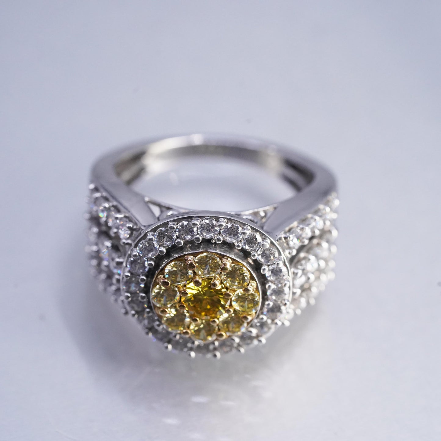 Size 9.25, vintage SJD Sterling 925 silver statement ring with cluster citrine