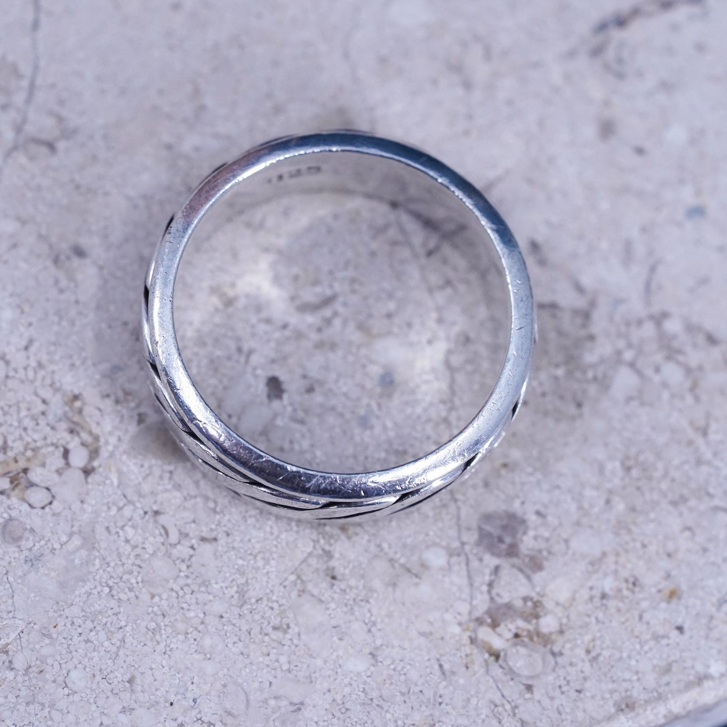 Size 11, vintage sterling silver handmade band, 925 cable spinner ring