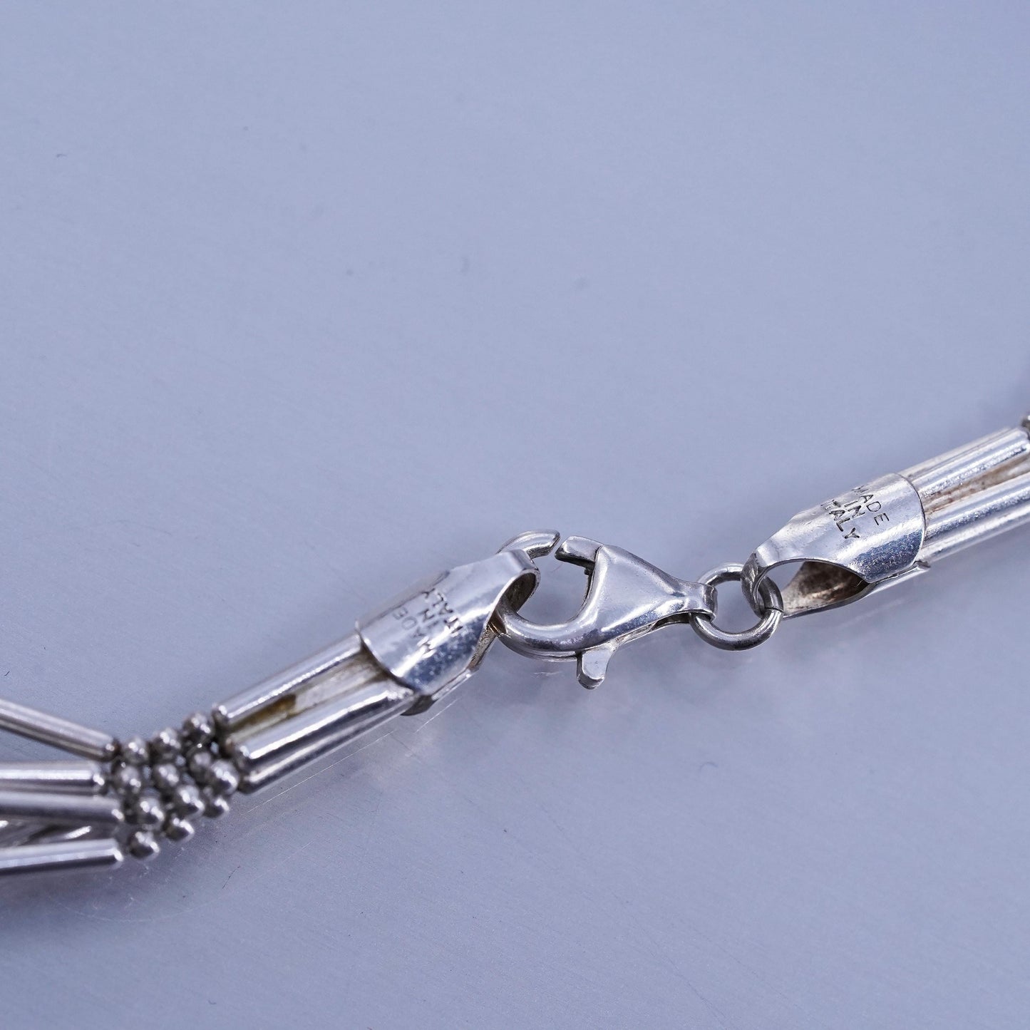 18”, VTG Italian Sterling 925 silver multi 6 strands bar bead chain necklace