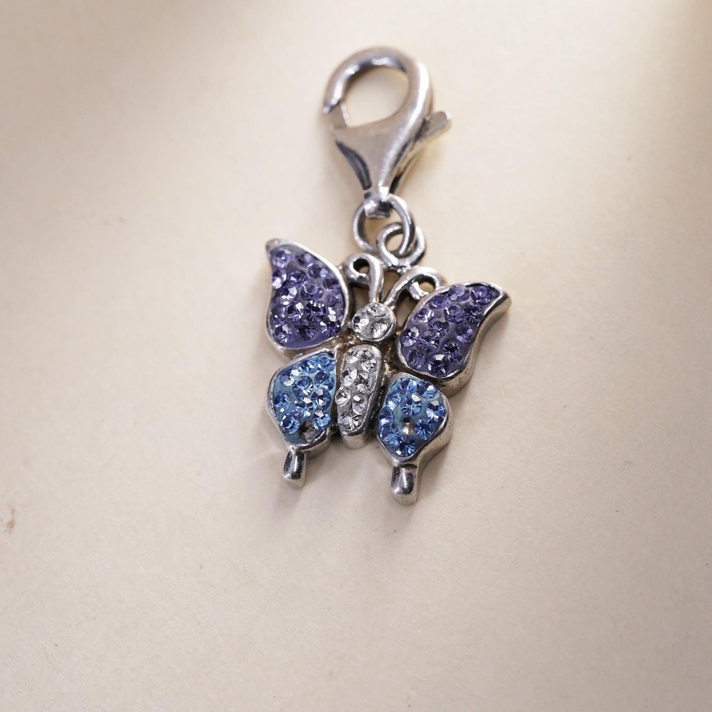 Vintage sterling silver handmade butterfly pendant, 925 charm with cluster Cz