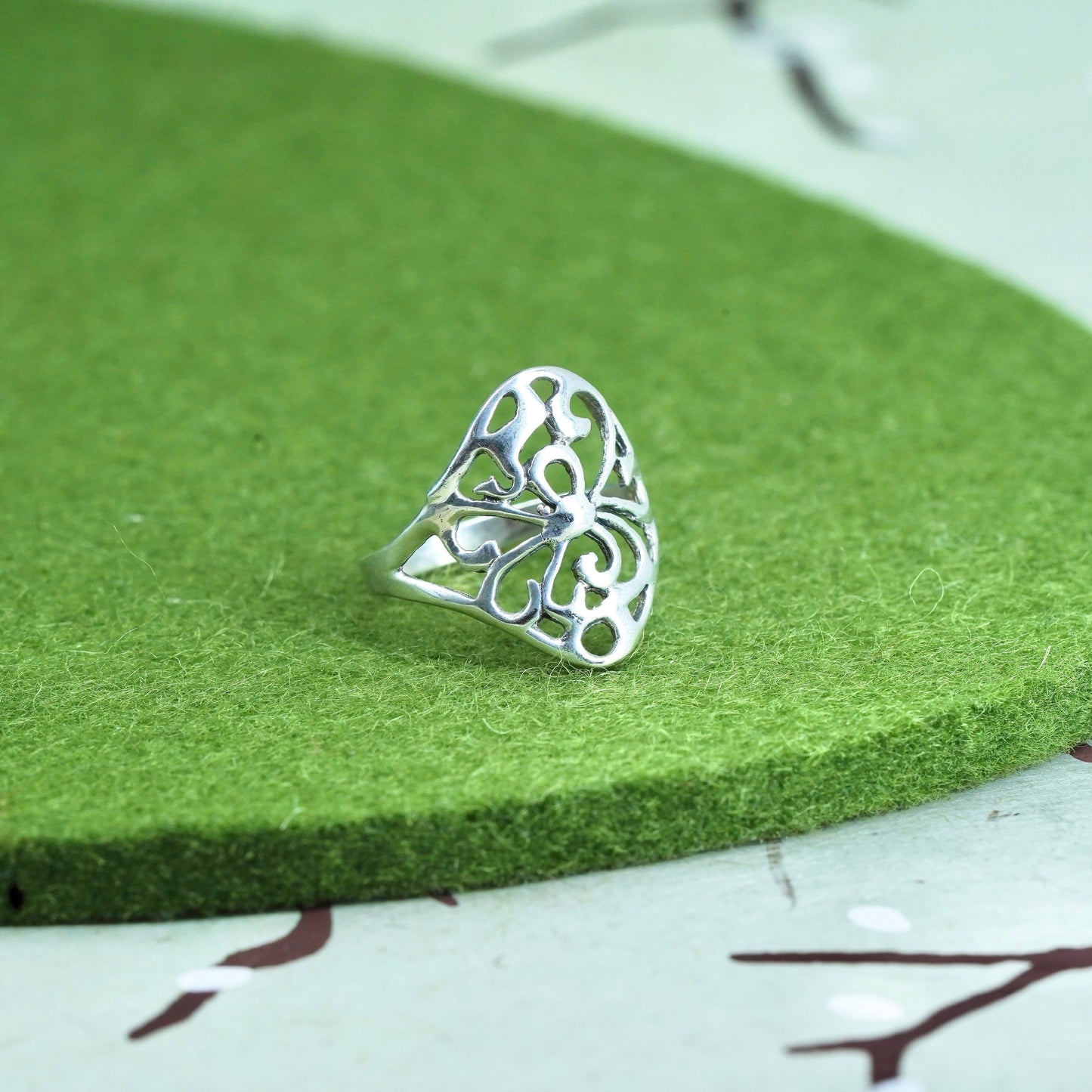 Size 5.75, Vintage sterling silver handmade wired ring, 925 filigree band