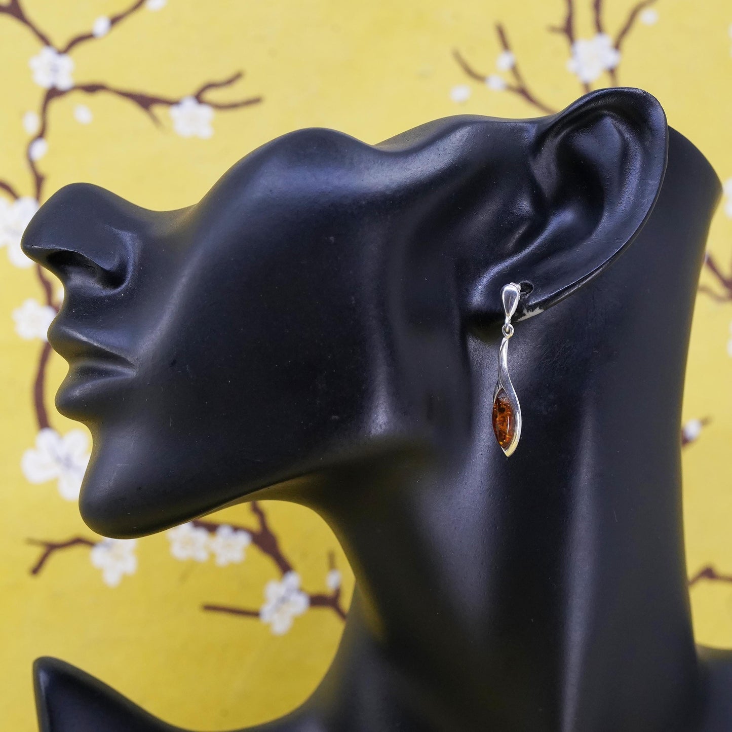 Vintage Sterling 925 silver handmade earrings with amber drops