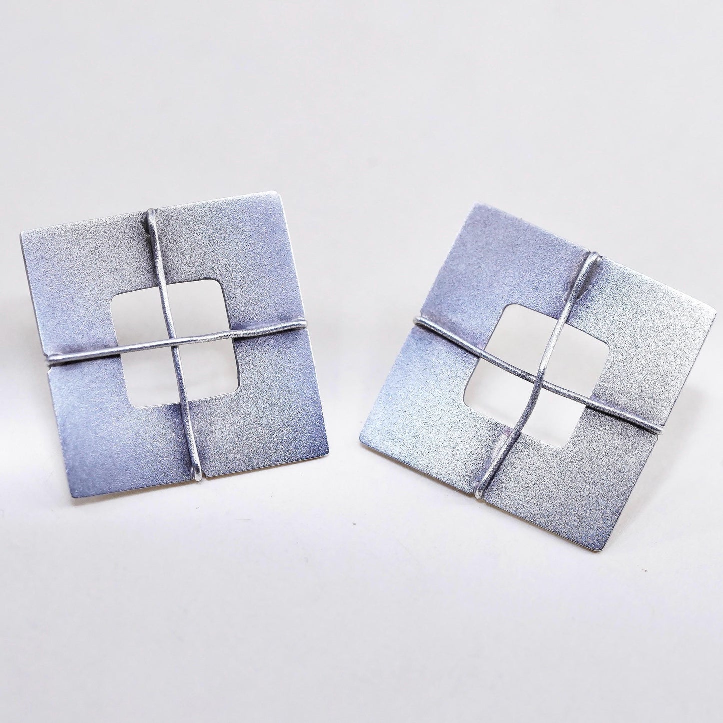 Vintage southwestern matte sterling silver studs, 925 square wired earrings