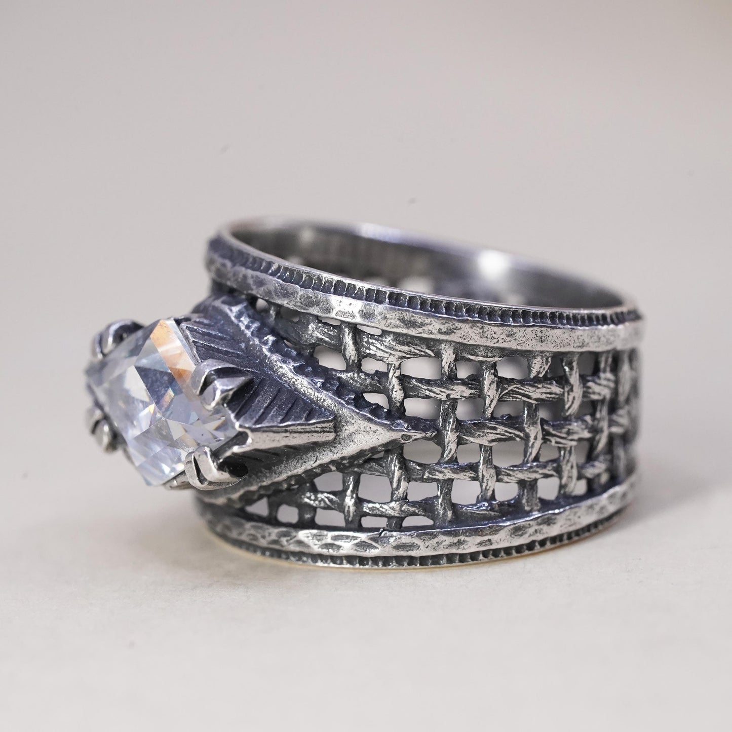 Size 7.5, Silpada 925 Sterling Silver Cubic Zirconia Filigree Ring CZ R1737
