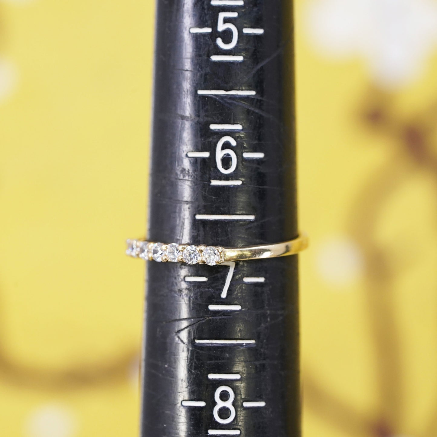 Size 6.75, vermeil gold over Sterling silver ring, 925 stackable band with cz