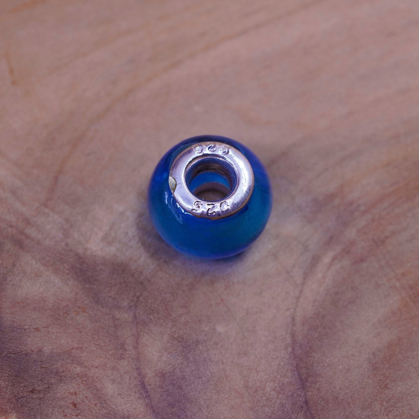 Vintage handmade blue Murano glass bead Sterling 925 silver charm
