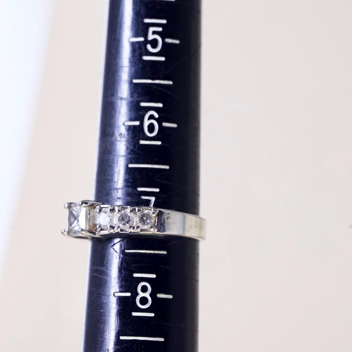 Size 7, Sterling silver ring, 925 silver with square cut CZ cluster details