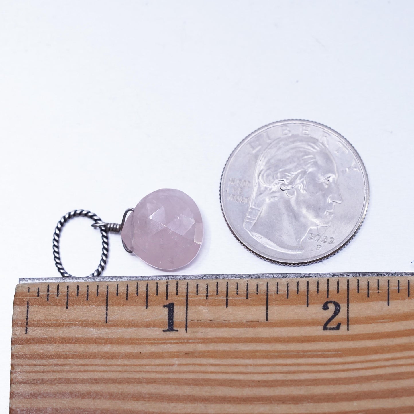 Vintage handmade sterling 925 silver charm with teardrop pink quartz pendant