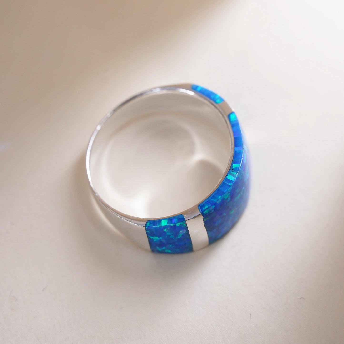 Size 7.5, vintage Sterling silver handmade ring, 925 band with opal inlay