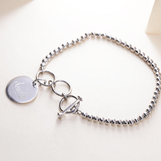 7.25+1”, Vintage Sterling silver bracelet, 925 bead chain name tag “Dovella”