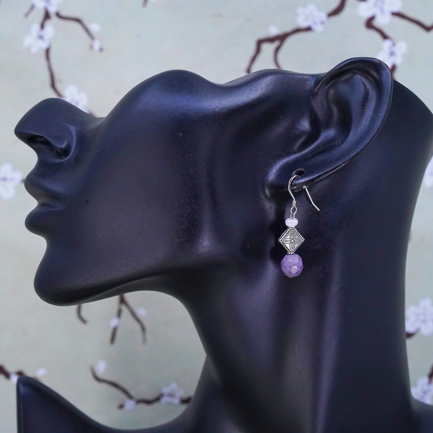 Vintage Sterling silver handmade earrings with crystal dangles