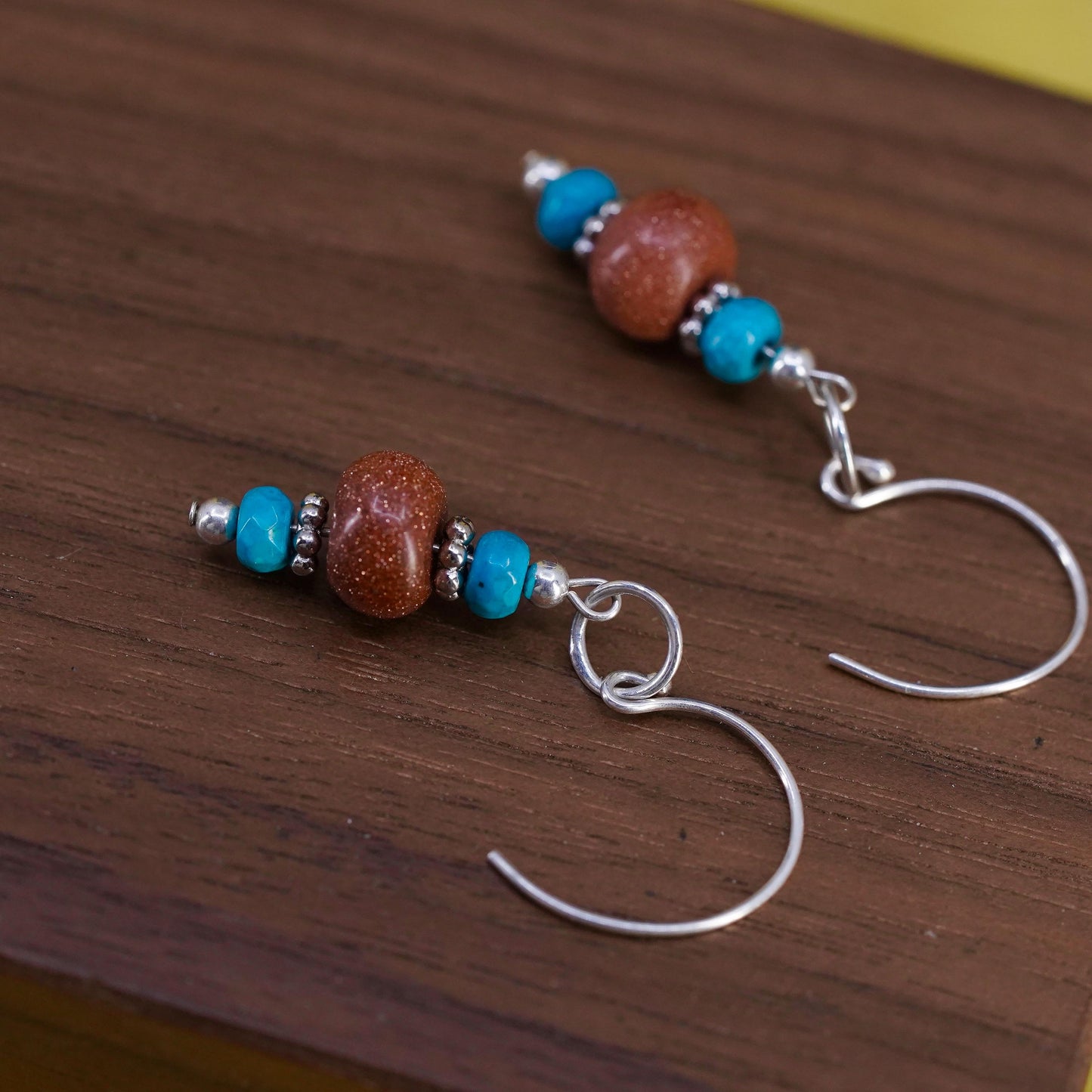 Vintage Sterling 925 silver handmade earrings with turquoise goldstone beads