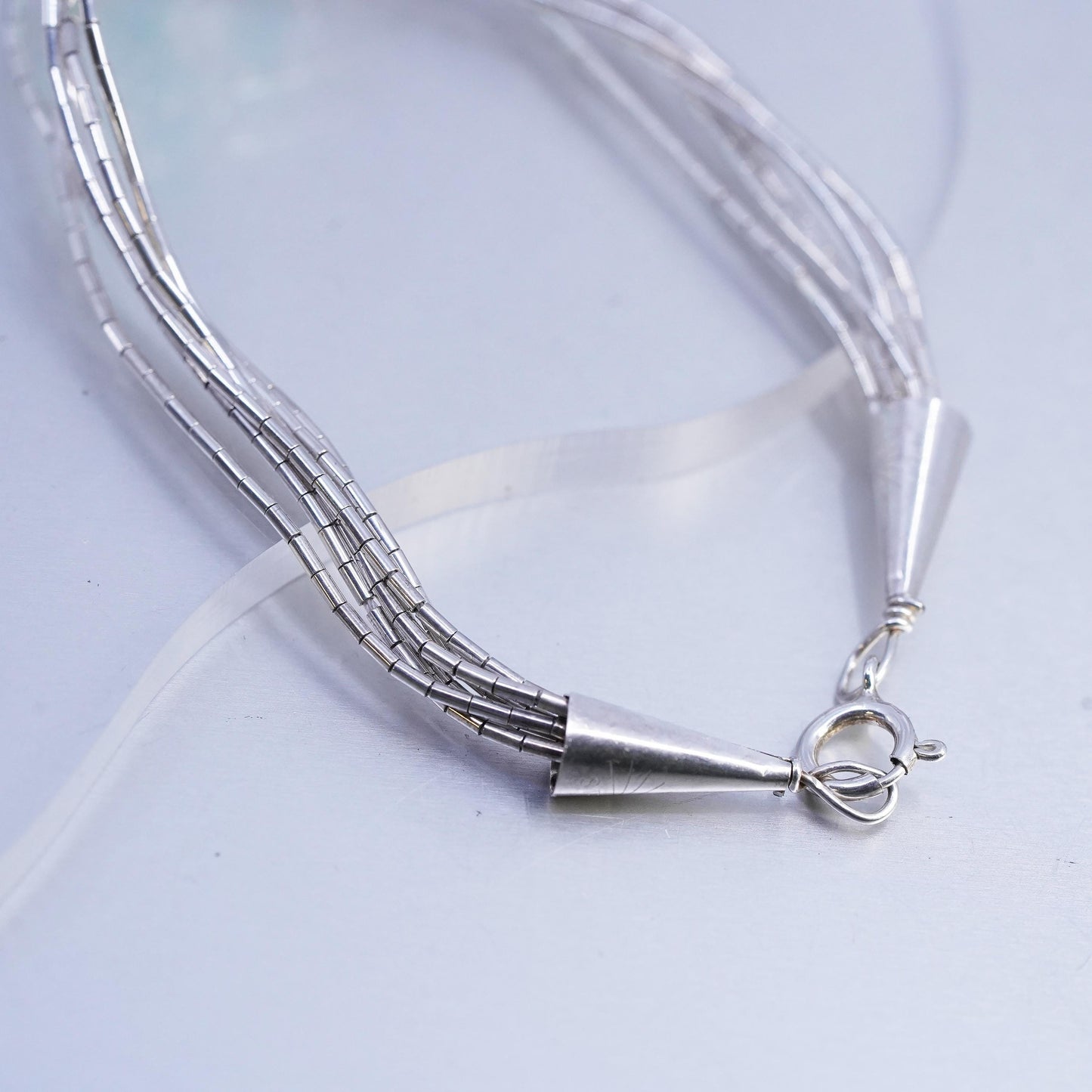 7.25”, Sterling 925 silver handmade bracelet, woven liquid chain with turquoise
