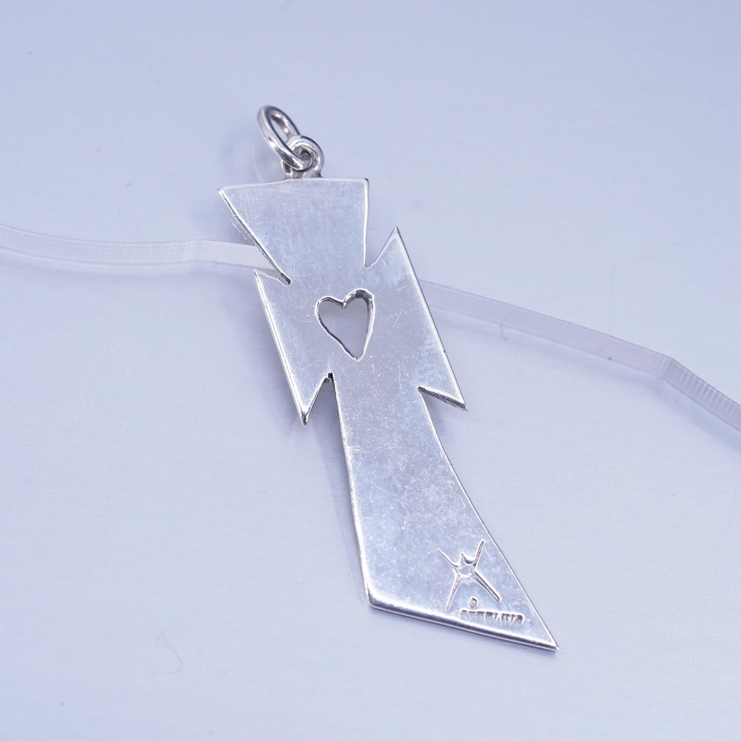 Vintage Native American Southwestern sterling 925 silver cross pendant heart