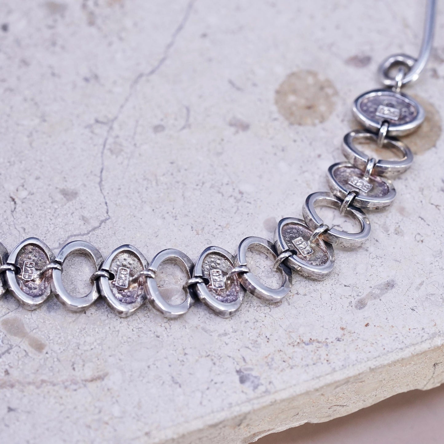 14", vintage Sterling silver 925 choker collar necklace pebble textured chain