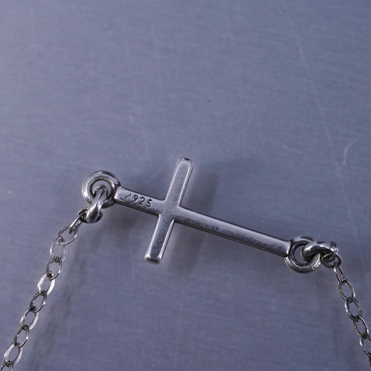 15”, vintage Sterling 925 silver handmade snake necklace with cross pendant