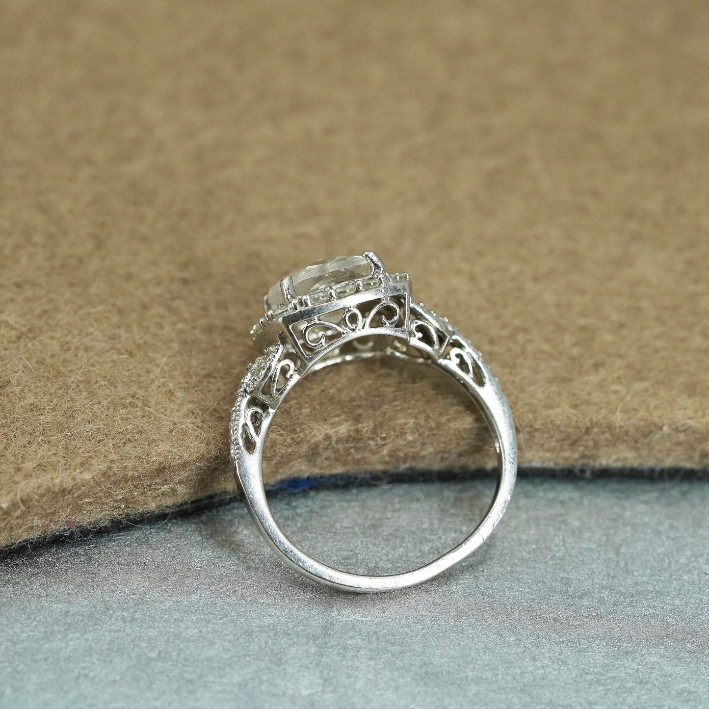 Size 7.5, vintage Sterling 925 silver handmade engagement ring with cluster Cz