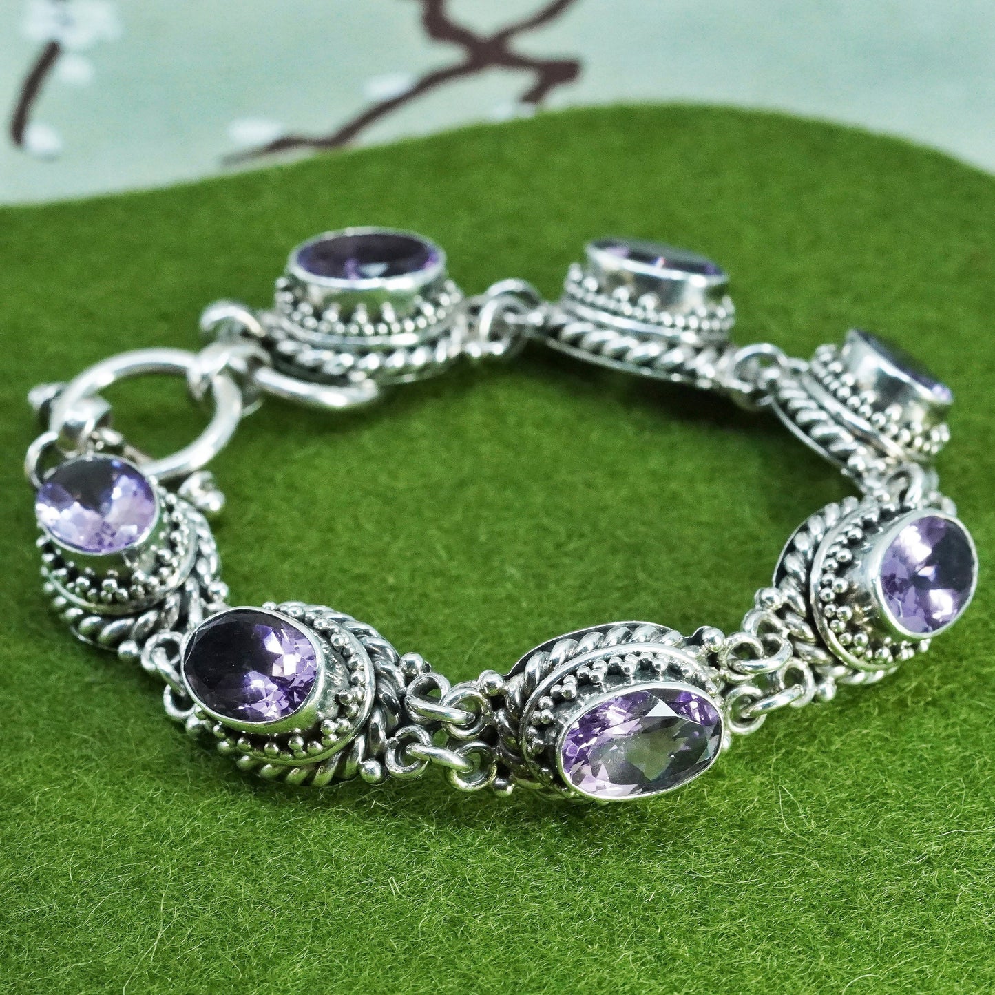 7+0.5”, BA Suarti jewelry | Sterling 925 silver handmade bracelet amethyst