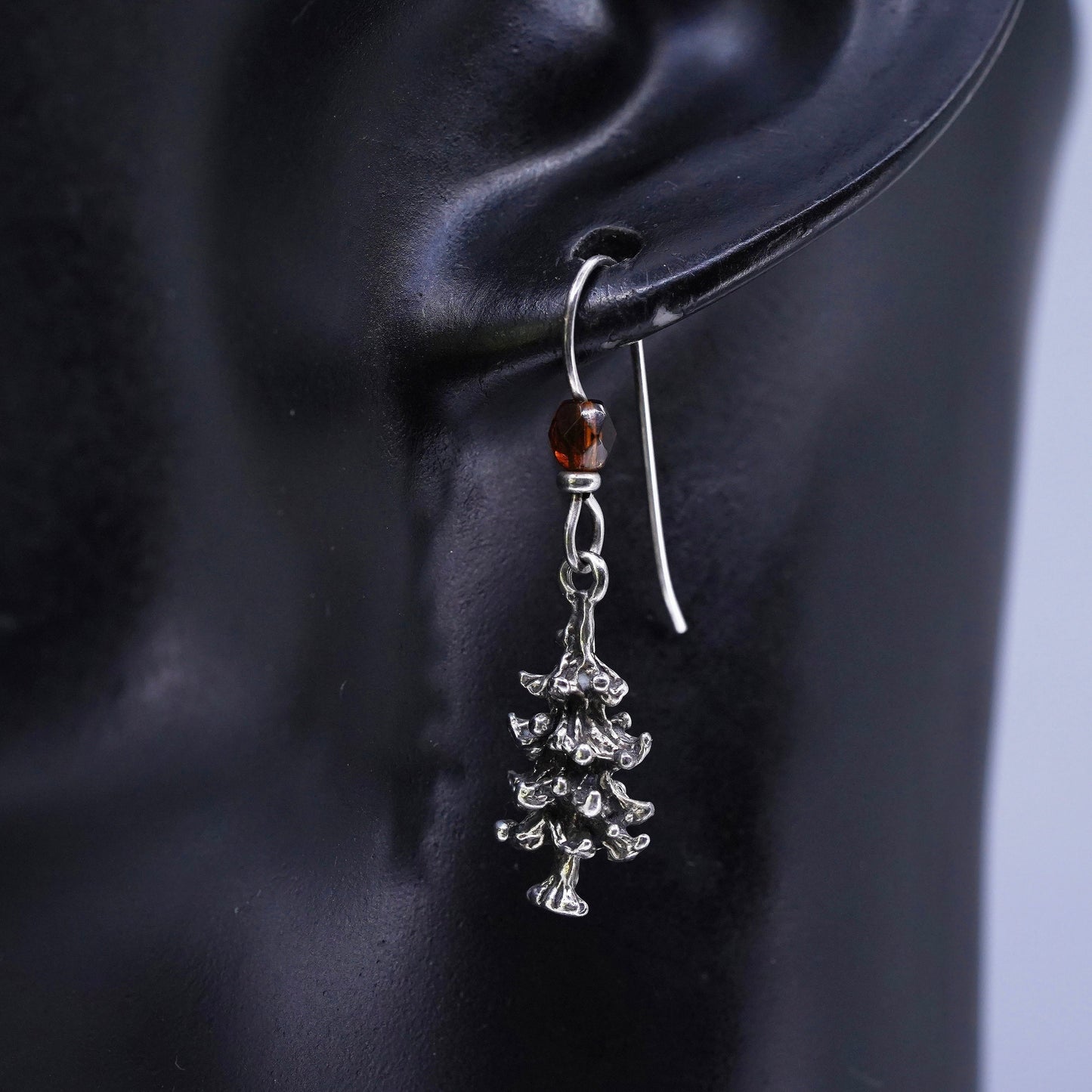 Vintage Sterling 925 silver handmade Christmas tree earrings with citrine
