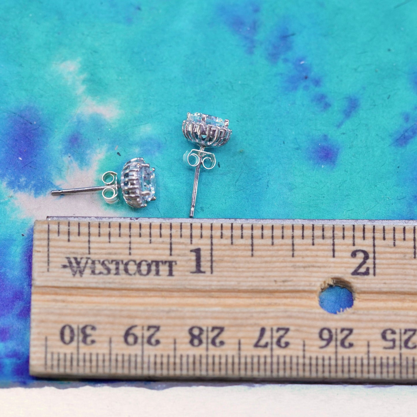 Vintage sterling silver handmade earrings, 925 studs with CZ inlay