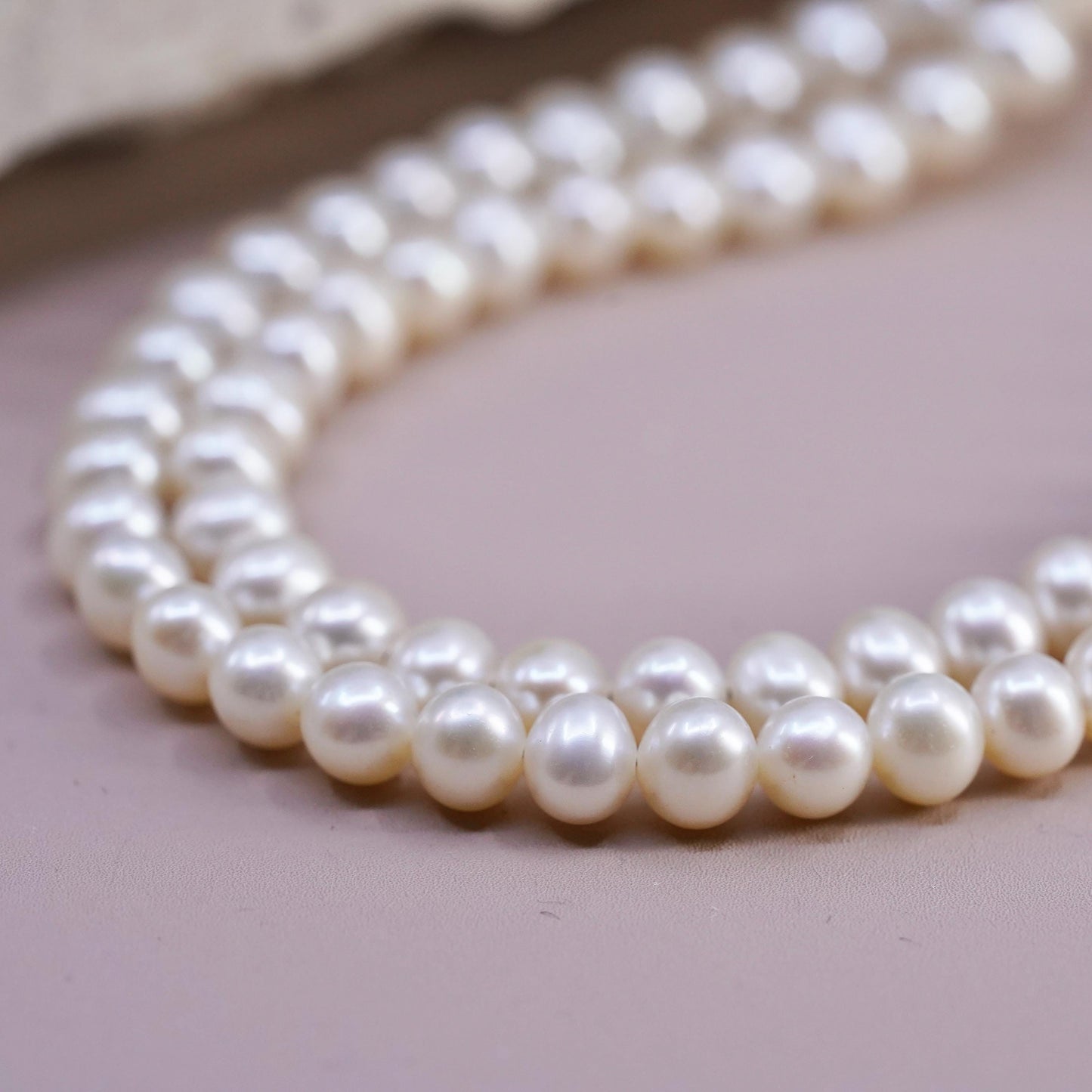 17", Sterling 925 silver double strands necklace 6mm white freshwater pearls