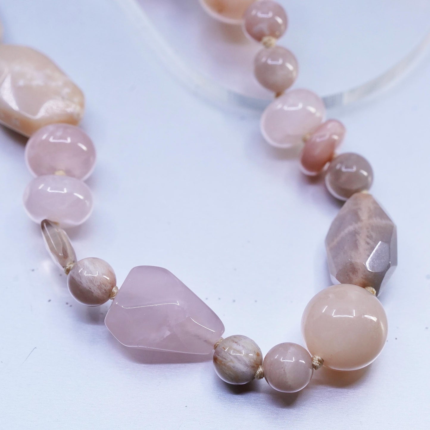 30", Pink Rose Quartz agate Beads necklace gold plated sterling 925 silver