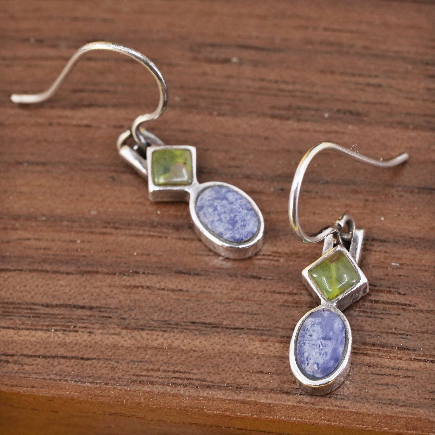Vintage sterling 925 silver handmade earrings with denim lapis lazuli bead