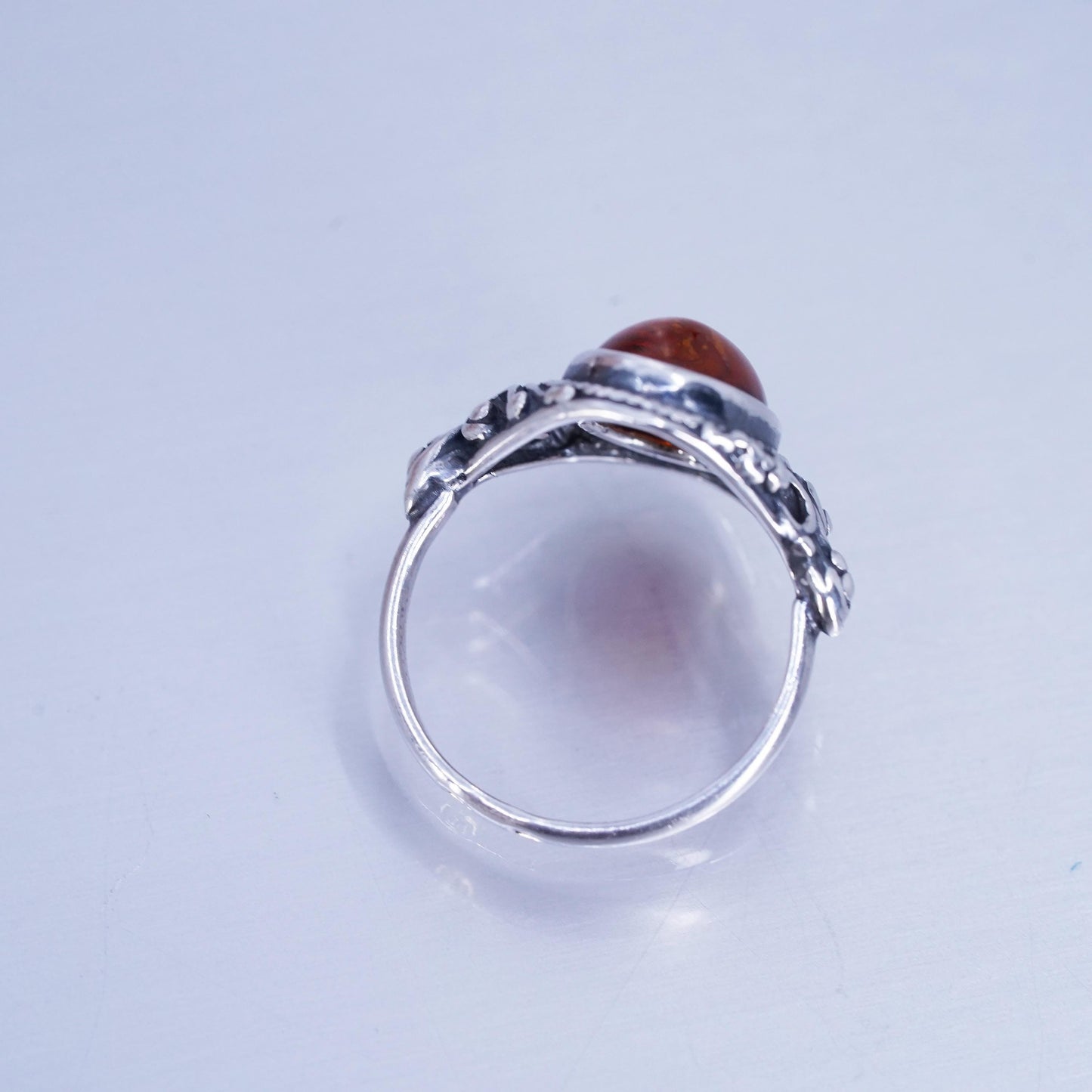 Size 5.5, vintage Sterling 925 silver handmade ring with oval Amber