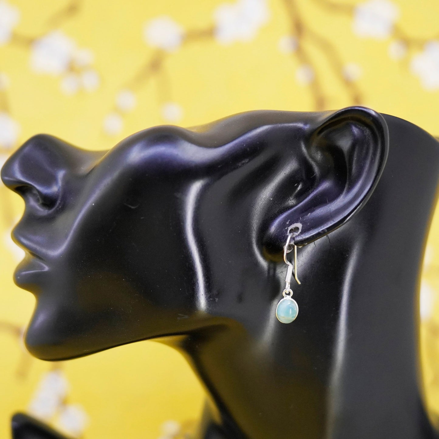 Vintage Sterling 925 silver handmade earrings with oval Larimar