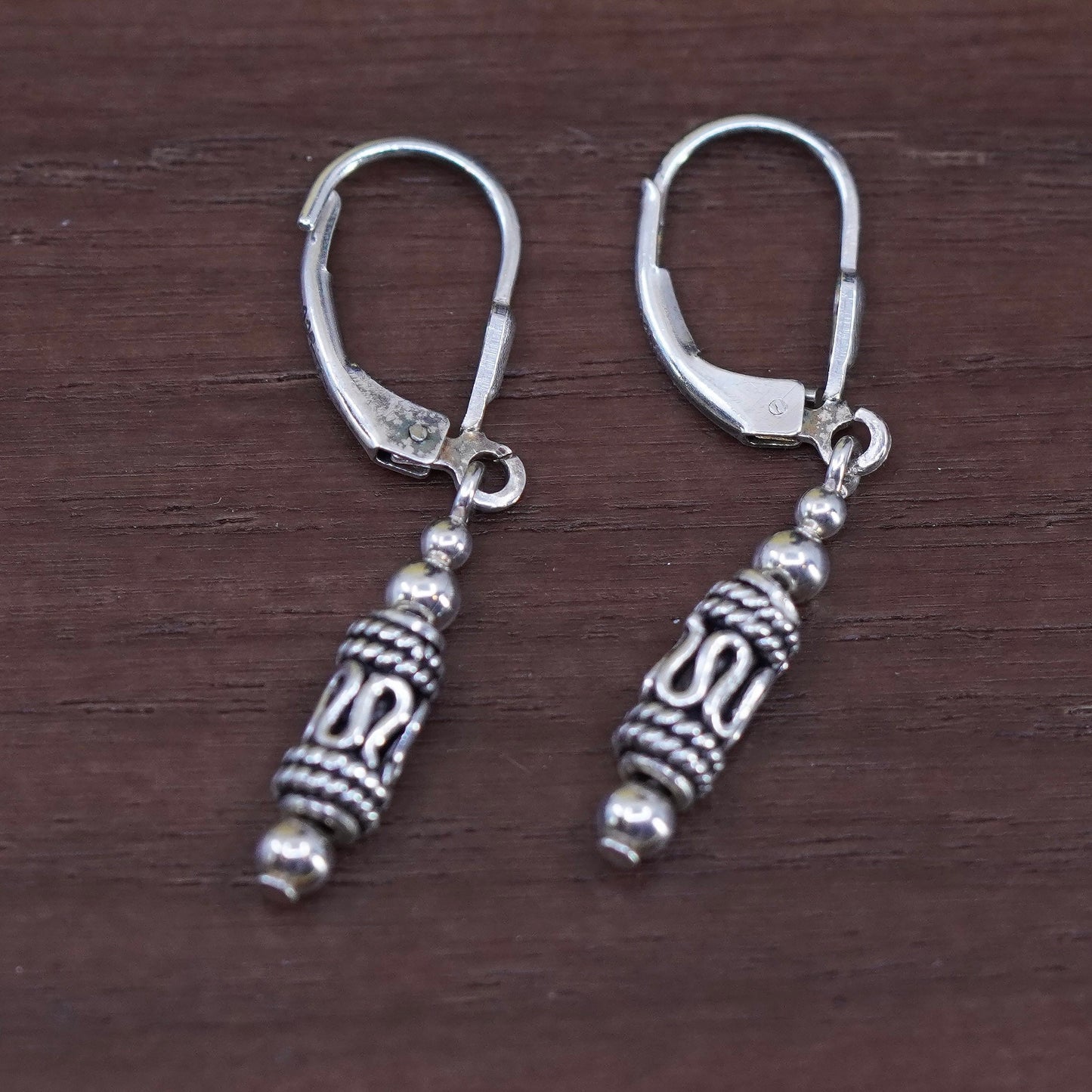 Vintage Sterling silver handmade earrings, 925 Bali Filigree beads drops