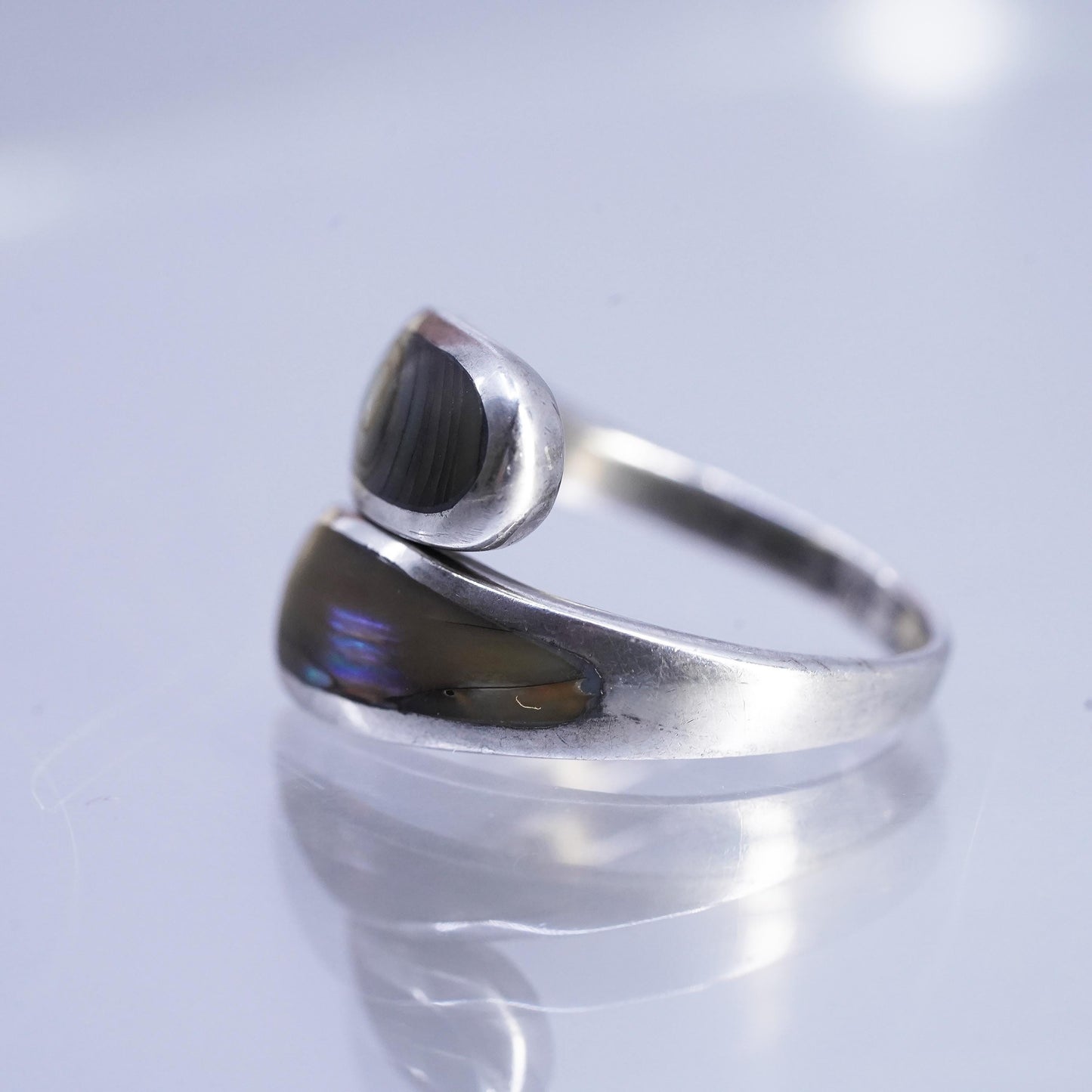 Size adjustable, southwestern vintage 925 silver handmade ring with abalone