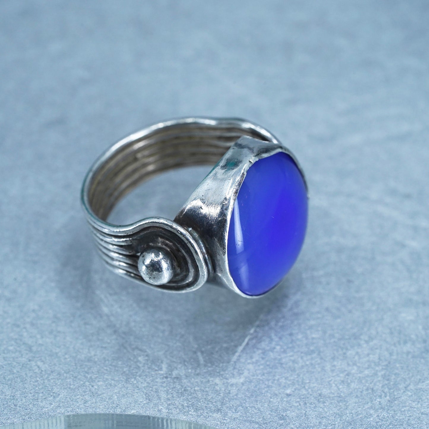 Size 3.75, vintage Sterling 925 silver handmade ring with blue agate
