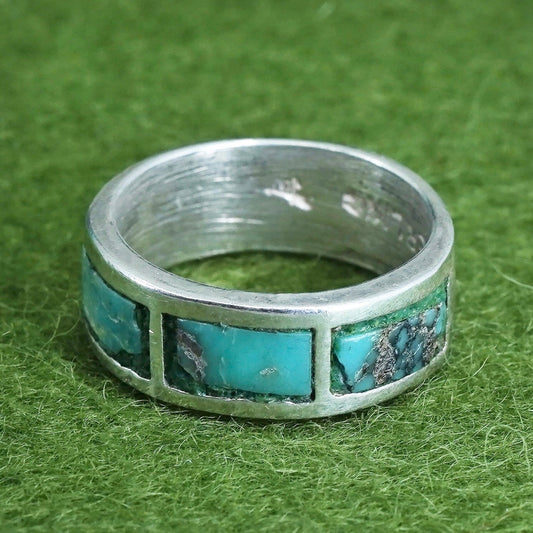 Size 5.25 Native American bell post sterling silver ring, 925 band w/ turquoise