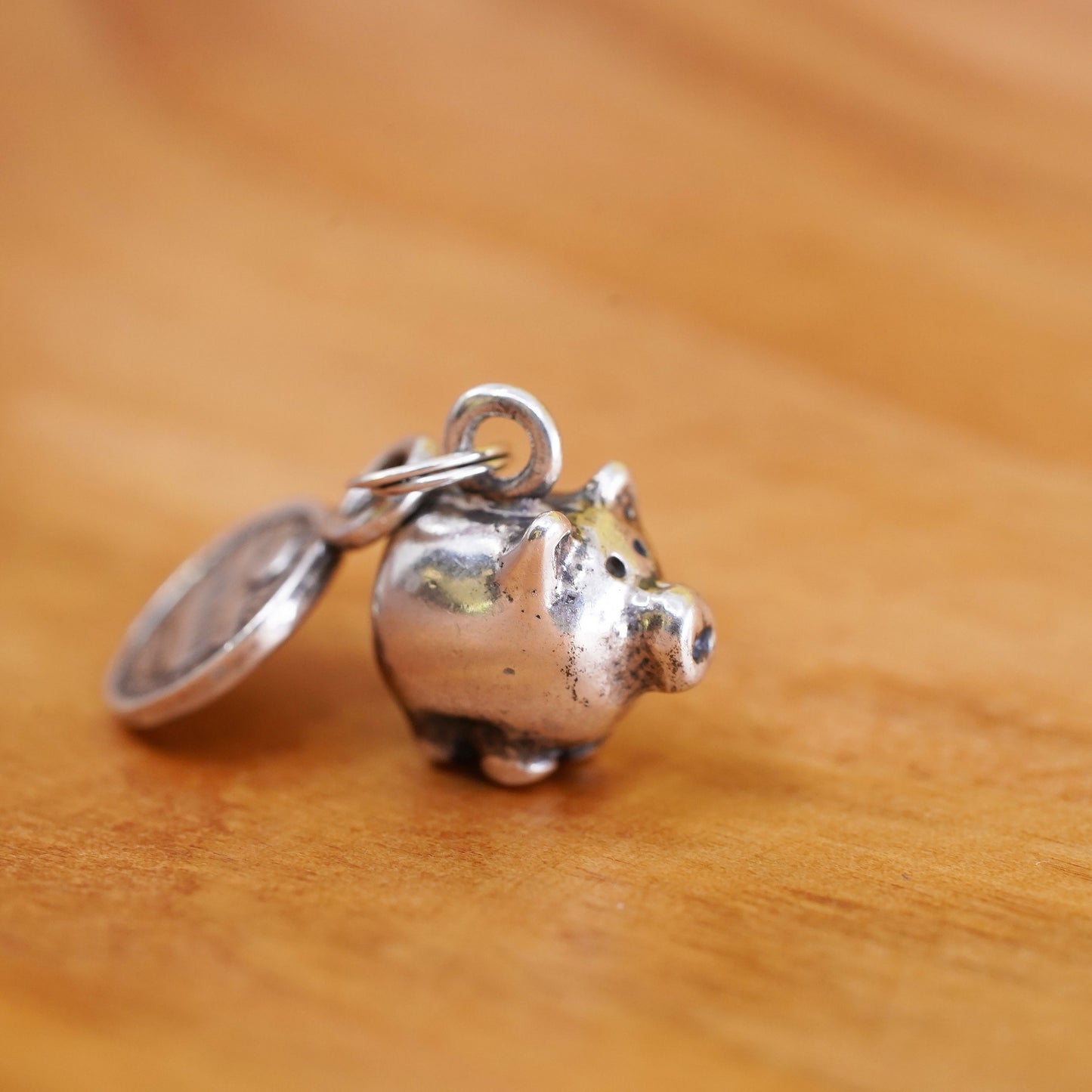 Vintage jewelry, Sterling Silver Handmade Pendant, 925 dollar piggy bank charm