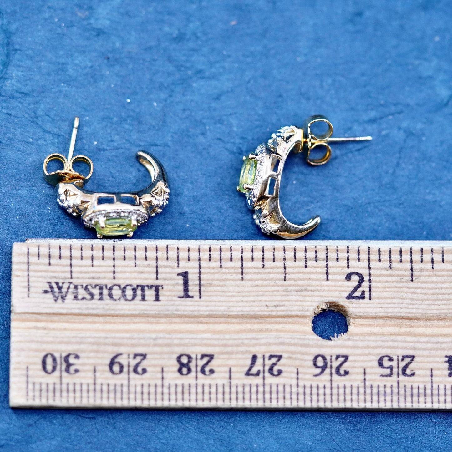 vermeil gold Sterling silver handmade earrings 925 huggie studs peridot diamond