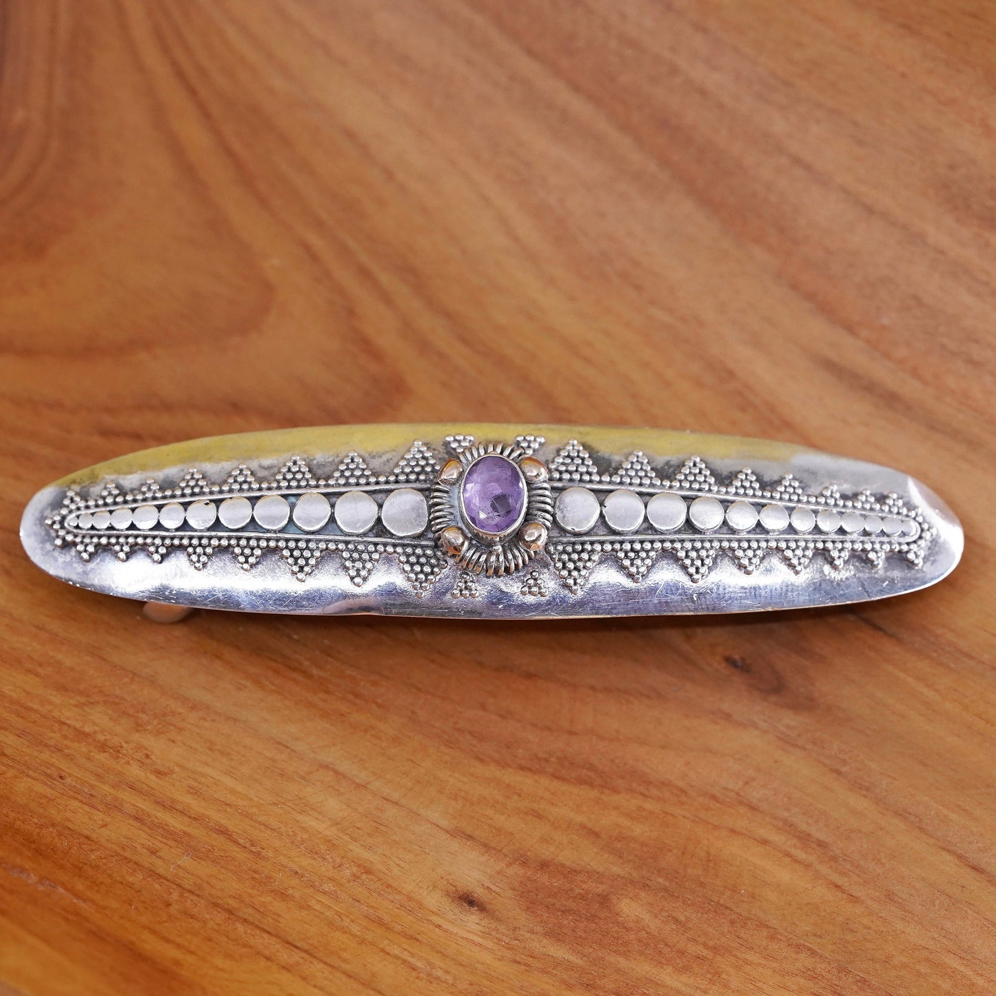 Vintage southwestern Sterling 925 silver Hair Barrette clip with beads amethyst