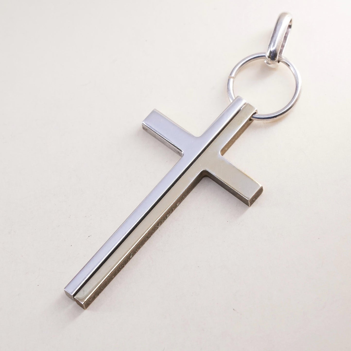 Vintage Italian Arezzo two tone sterling 925 silver split cross pendant