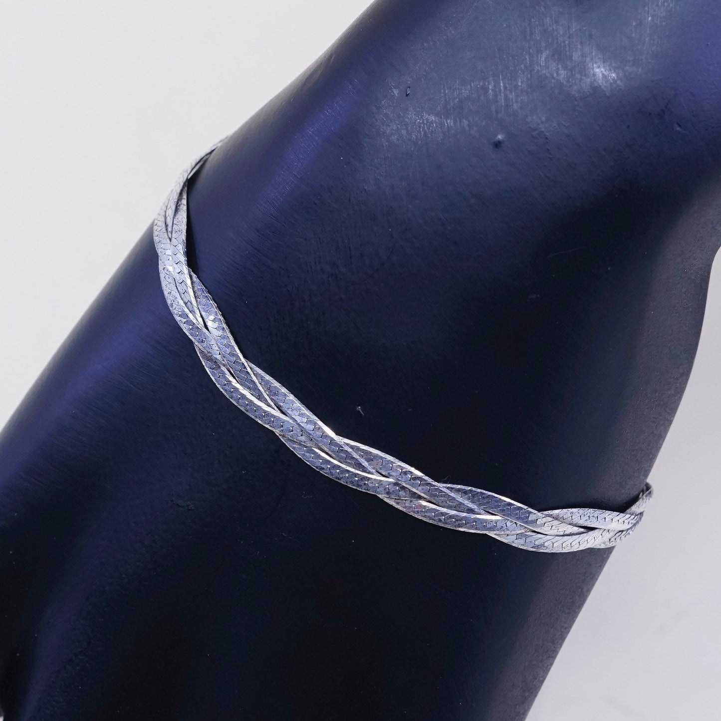 7”, 6mm, Vintage sterling silver handmade bracelet, 925 woven herringbone chain