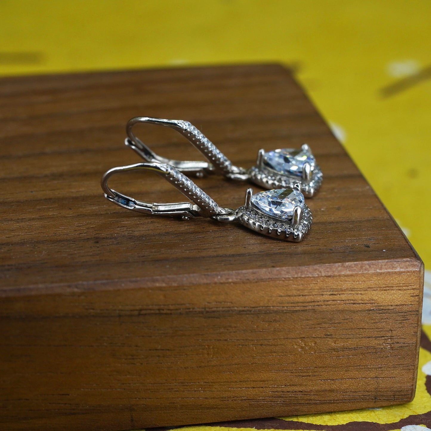 Vintage Sterling silver earrings, 925 drops with cluster Cz around