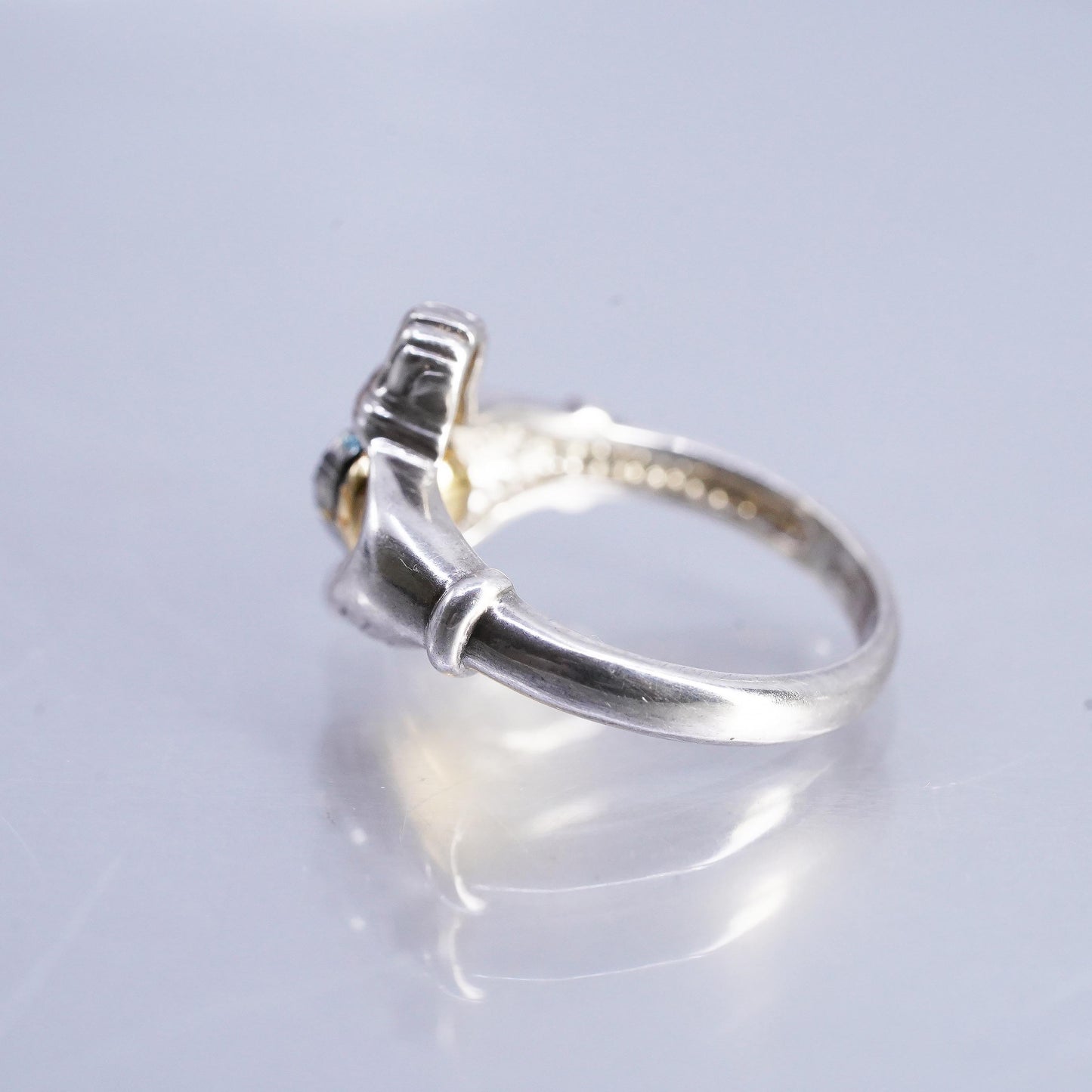 Size 6, Claddagh Sterling 925 silver spinner ring emerald 14K yellow gold heart