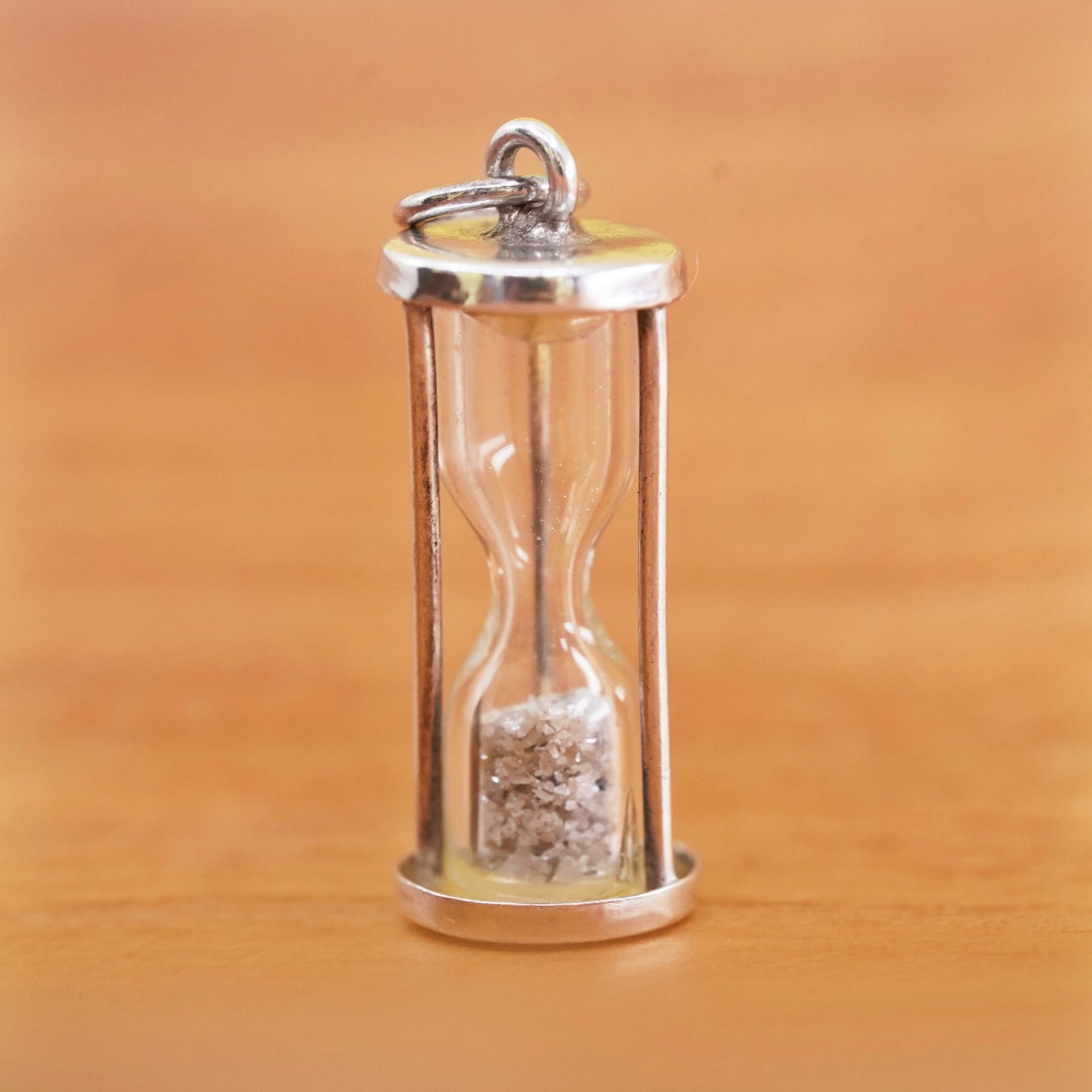 Vintage Sterling silver handmade pendant, 925 sand clock charm