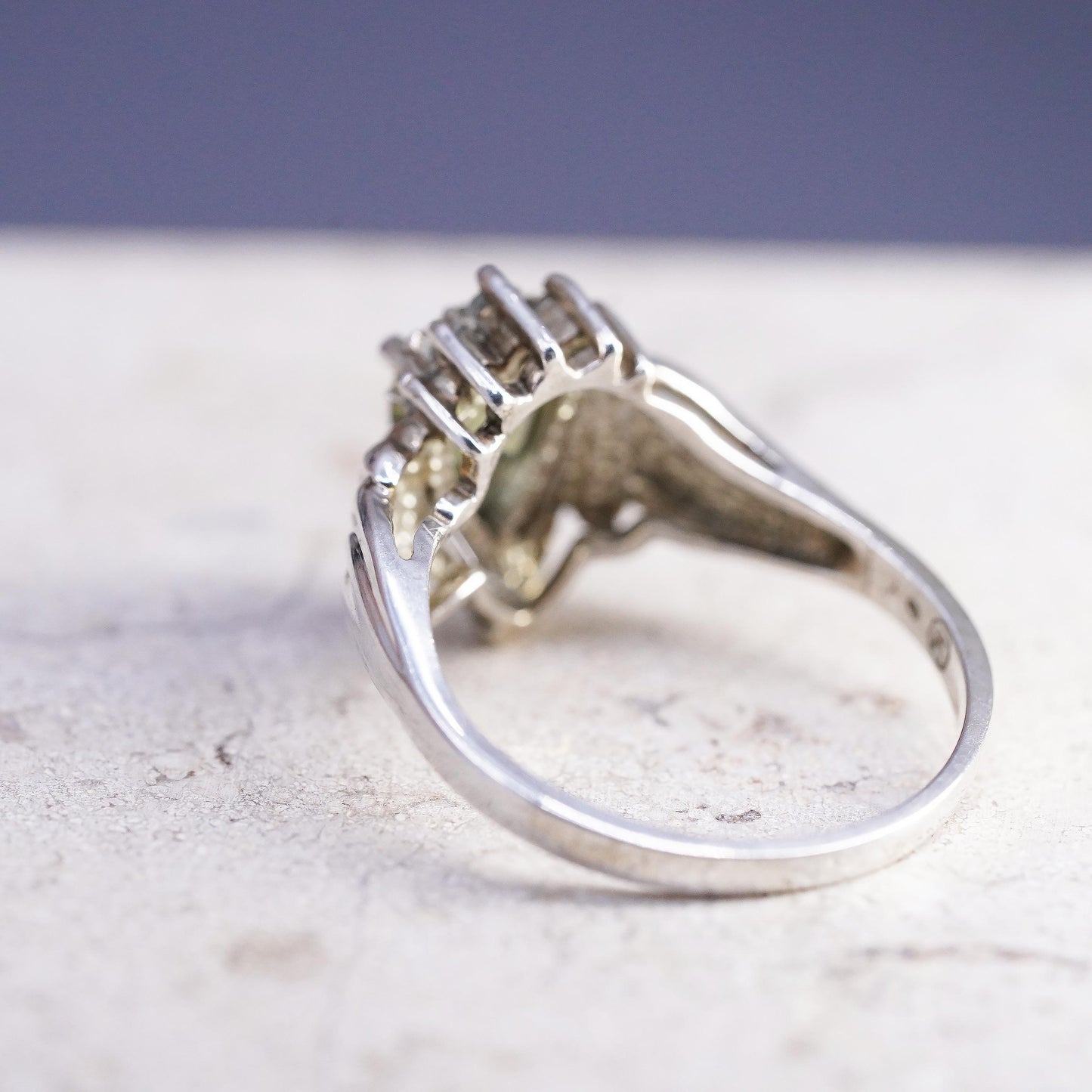 Size 8.25, vintage Sterling silver 925 handmade ring with teardrop peridot cz