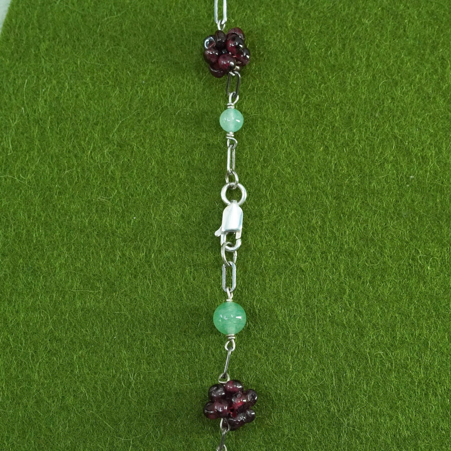 16”, vintage sterling 925 silver handmade necklace with jade garnet beads