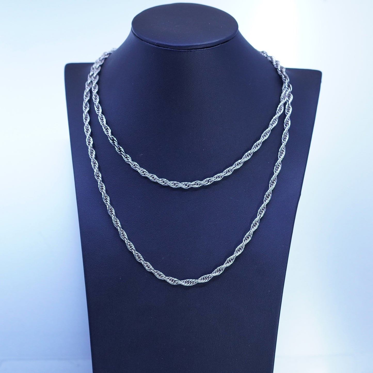 38”, vintage Milor Sterling 925 silver handmade Singapore rope chain necklace