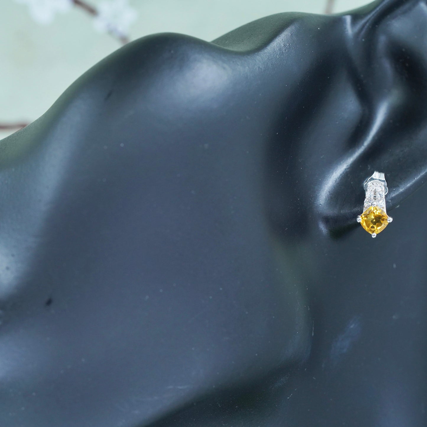 sterling silver studs earrings with citrine and diamond, fashion earrings