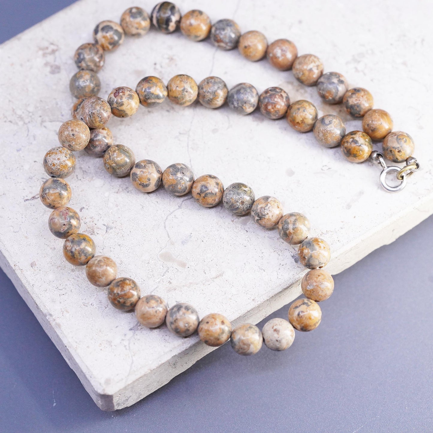 16", vintage Sterling 925 silver handmade necklace with Jasper beads