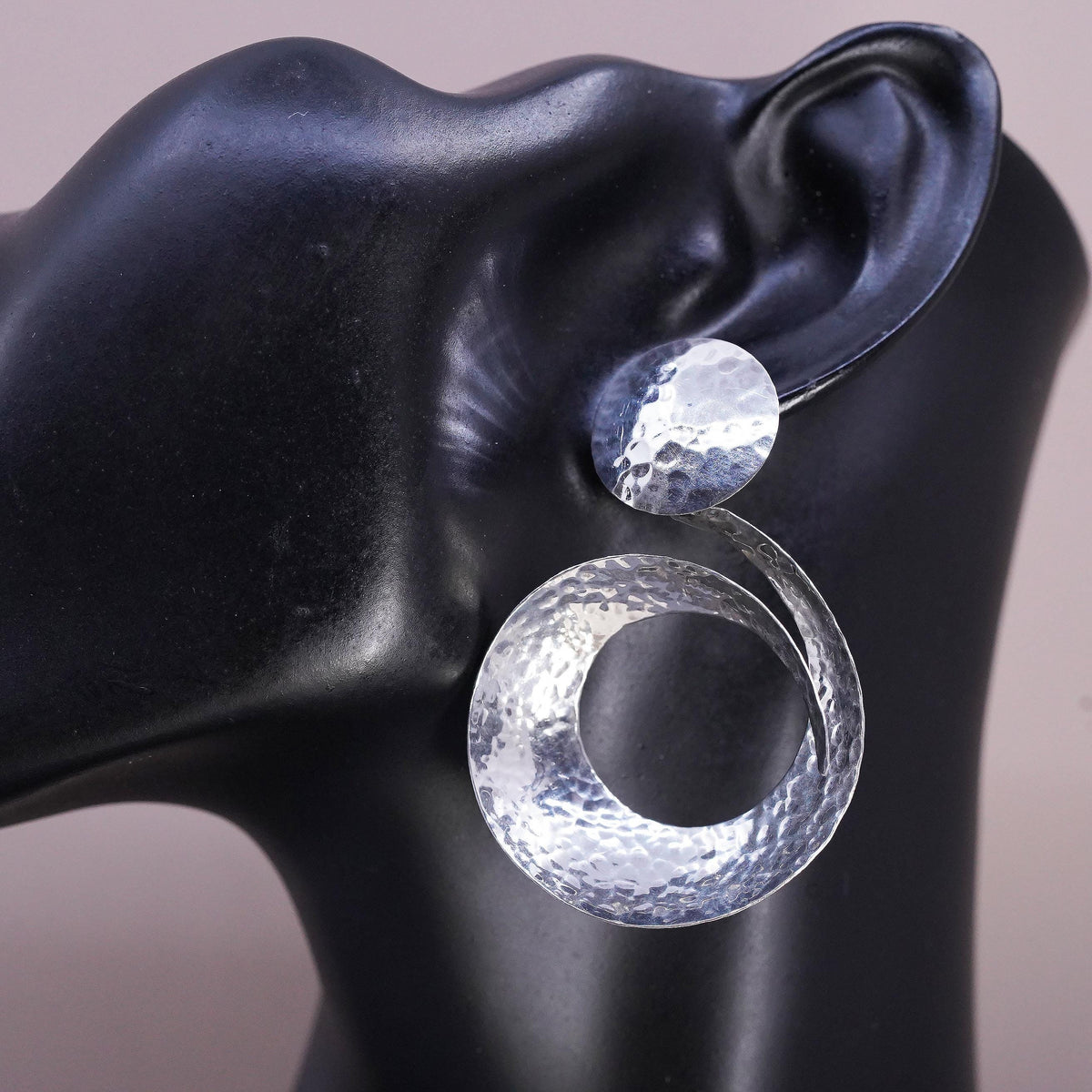 Mexican HOB Sterling Silver Circle Dangle Earrings, Large Hoop Drop Earrings